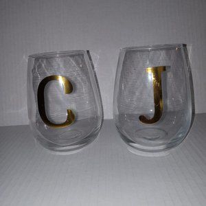 NEW Wine glass Letter C or J Clear glass 17oz
